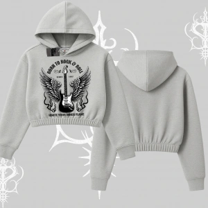 Kapşonlu Crop Sweatshirt Born to Rock Eternal Flame Legacy