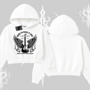 Kapşonlu Crop Sweatshirt Born to Rock Eternal Flame Legacy