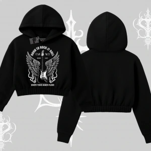 Kapşonlu Crop Sweatshirt Born to Rock Eternal Flame Legacy