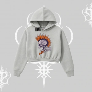 Kapşonlu Crop Sweatshirt Burning Skull Rebel Street Anthem