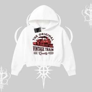 Kapşonlu Crop Sweatshirt Classic Railroad Vintage Train Street Aesthetic
