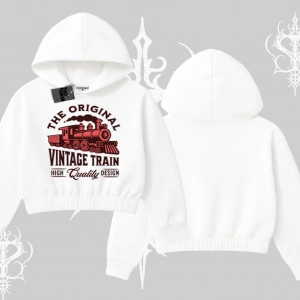 Kapşonlu Crop Sweatshirt Classic Railroad Vintage Train Street Aesthetic