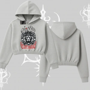 Kapşonlu Crop Sweatshirt Crowned Lion Rock Authority Myth