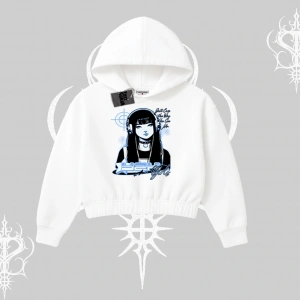 Kapşonlu Crop Sweatshirt Cyber Y2K Anime Girl Street Sound Aesthetic