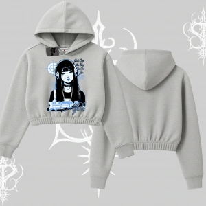 Kapşonlu Crop Sweatshirt Cyber Y2K Anime Girl Street Sound Aesthetic