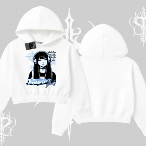 Kapşonlu Crop Sweatshirt Cyber Y2K Anime Girl Street Sound Aesthetic