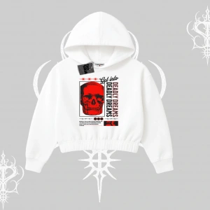 Kapşonlu Crop Sweatshirt Deadly Dreams Skull Redcore Street Manifest