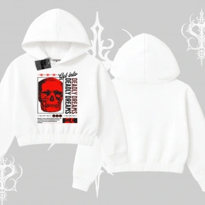 Kapşonlu Crop Sweatshirt Deadly Dreams Skull Redcore Street Manifest