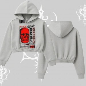 Kapşonlu Crop Sweatshirt Deadly Dreams Skull Redcore Street Manifest
