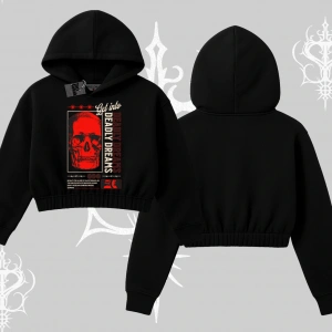 Kapşonlu Crop Sweatshirt Deadly Dreams Skull Redcore Street Manifest