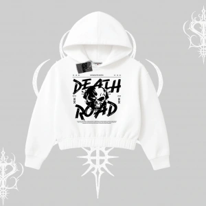 Kapşonlu Crop Sweatshirt Death Road Memento Mori Street Manifest