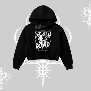Kapşonlu Crop Sweatshirt Death Road Memento Mori Street Manifest