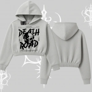 Kapşonlu Crop Sweatshirt Death Road Memento Mori Street Manifest