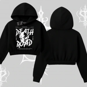 Kapşonlu Crop Sweatshirt Death Road Memento Mori Street Manifest