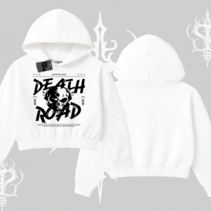 Kapşonlu Crop Sweatshirt Death Road Memento Mori Street Manifest
