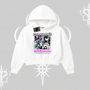 Kapşonlu Crop Sweatshirt Fearless Soul Anime Kolaj Baskılı