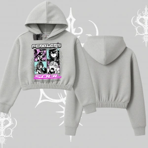Kapşonlu Crop Sweatshirt Fearless Soul Anime Kolaj Baskılı