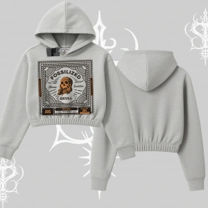 Kapşonlu Crop Sweatshirt Fossilized Skull Underground Archive