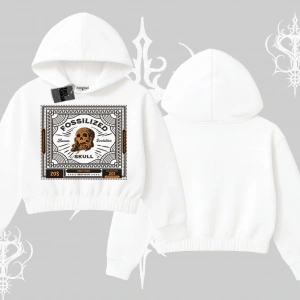 Kapşonlu Crop Sweatshirt Fossilized Skull Underground Archive