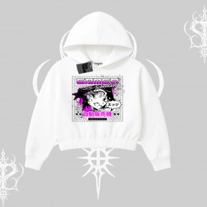 Kapşonlu Crop Sweatshirt Games Schoolgirl Anime Baskılı