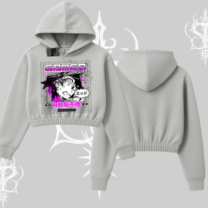 Kapşonlu Crop Sweatshirt Games Schoolgirl Anime Baskılı
