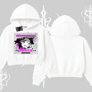 Kapşonlu Crop Sweatshirt Games Schoolgirl Anime Baskılı
