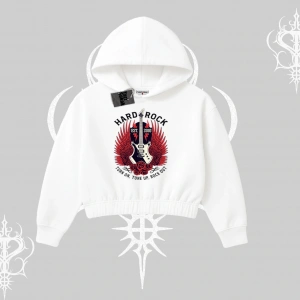 Kapşonlu Crop Sweatshirt Hard Rock Winged Guitar Rebellion