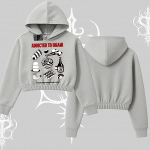 Kapşonlu Crop Sweatshirt Japon Mutfağı Umami Temalı Baskılı