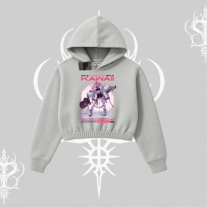 Kapşonlu Crop Sweatshirt Kawaii Cyberpunk Kız Japon Stil Baskı