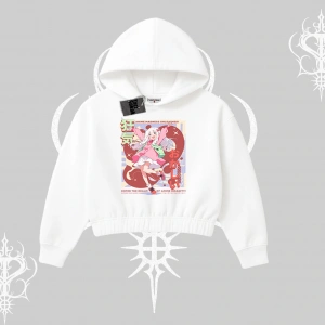 Kapşonlu Crop Sweatshirt Madness Unleashed Anime Girl Baskılı