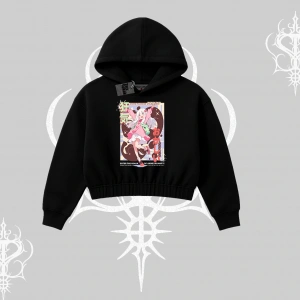 Kapşonlu Crop Sweatshirt Madness Unleashed Anime Girl Baskılı