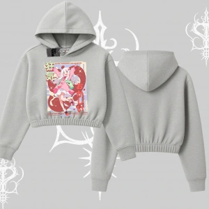 Kapşonlu Crop Sweatshirt Madness Unleashed Anime Girl Baskılı