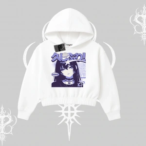 Kapşonlu Crop Sweatshirt Neo Tokyo Girl Y2K Street Anime Aesthetic