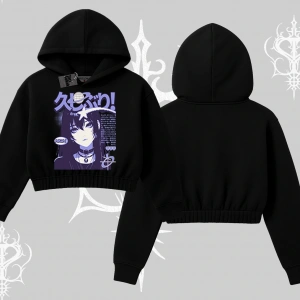 Kapşonlu Crop Sweatshirt Neo Tokyo Girl Y2K Street Anime Aesthetic