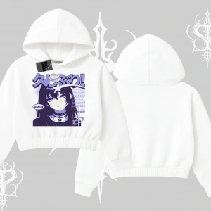 Kapşonlu Crop Sweatshirt Neo Tokyo Girl Y2K Street Anime Aesthetic