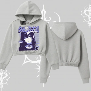 Kapşonlu Crop Sweatshirt Neo Tokyo Girl Y2K Street Anime Aesthetic