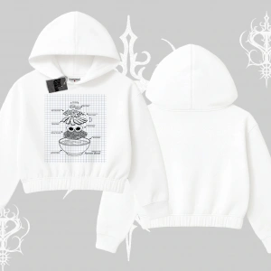 Kapşonlu Crop Sweatshirt Noodle Theory Hand Drawn Concept