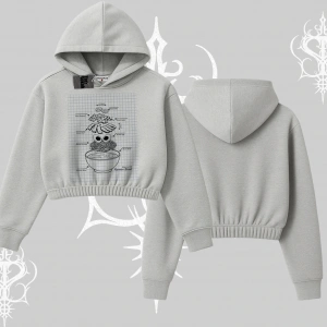 Kapşonlu Crop Sweatshirt Noodle Theory Hand Drawn Concept