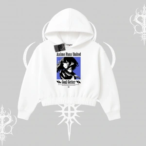 Kapşonlu Crop Sweatshirt Oversize Anime Kız Baskılı