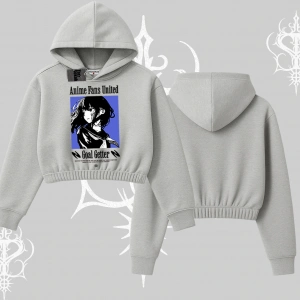 Kapşonlu Crop Sweatshirt Oversize Anime Kız Baskılı