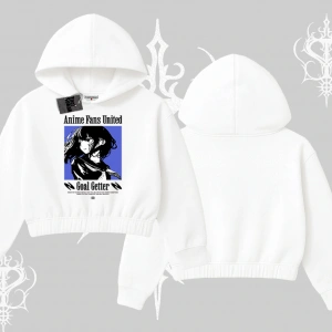 Kapşonlu Crop Sweatshirt Oversize Anime Kız Baskılı
