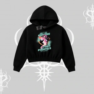 Kapşonlu Crop Sweatshirt Oversize  Anime Kız Desenli Japon Stil