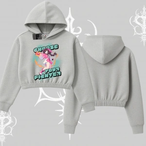 Kapşonlu Crop Sweatshirt Oversize  Anime Kız Desenli Japon Stil