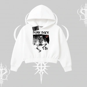 Kapşonlu Crop Sweatshirt Punk Rock Chaos Skeleton Riot