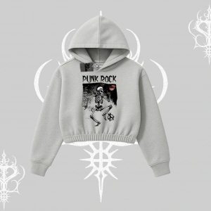 Kapşonlu Crop Sweatshirt Punk Rock Chaos Skeleton Riot