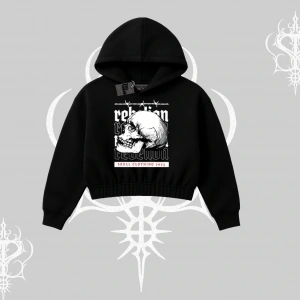 Kapşonlu Crop Sweatshirt Rebellion Skull Underground Street Legacy
