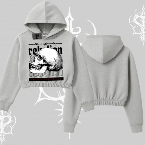 Kapşonlu Crop Sweatshirt Rebellion Skull Underground Street Legacy