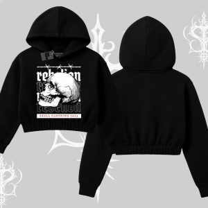 Kapşonlu Crop Sweatshirt Rebellion Skull Underground Street Legacy