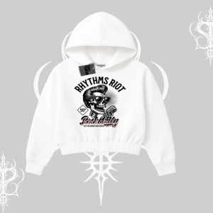 Kapşonlu Crop Sweatshirt Rhythms Riot Vintage Rockabilly Skull Street Aesthetic
