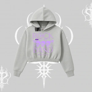 Kapşonlu Crop Sweatshirt Rock Band Street Noise Culture
